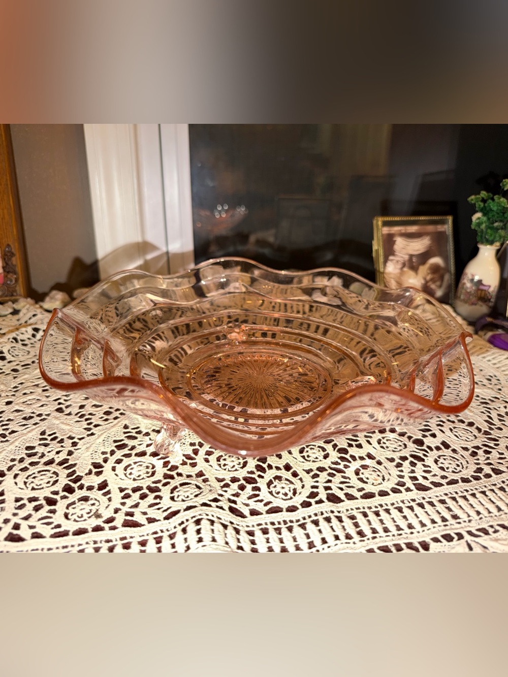 Pink depression Glass Pedestal Bowl